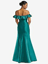 Alt View 5 Thumbnail - Jade Off-the-Shoulder Ruffle Neck Satin Trumpet Gown
