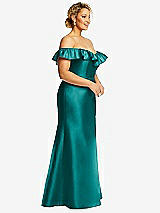 Side View Thumbnail - Jade Off-the-Shoulder Ruffle Neck Satin Trumpet Gown