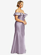 Side View Thumbnail - Lilac Haze Off-the-Shoulder Ruffle Neck Satin Trumpet Gown
