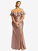 Front View Thumbnail - Neu Nude Off-the-Shoulder Ruffle Neck Satin Trumpet Gown