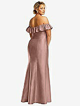 Rear View Thumbnail - Neu Nude Off-the-Shoulder Ruffle Neck Satin Trumpet Gown