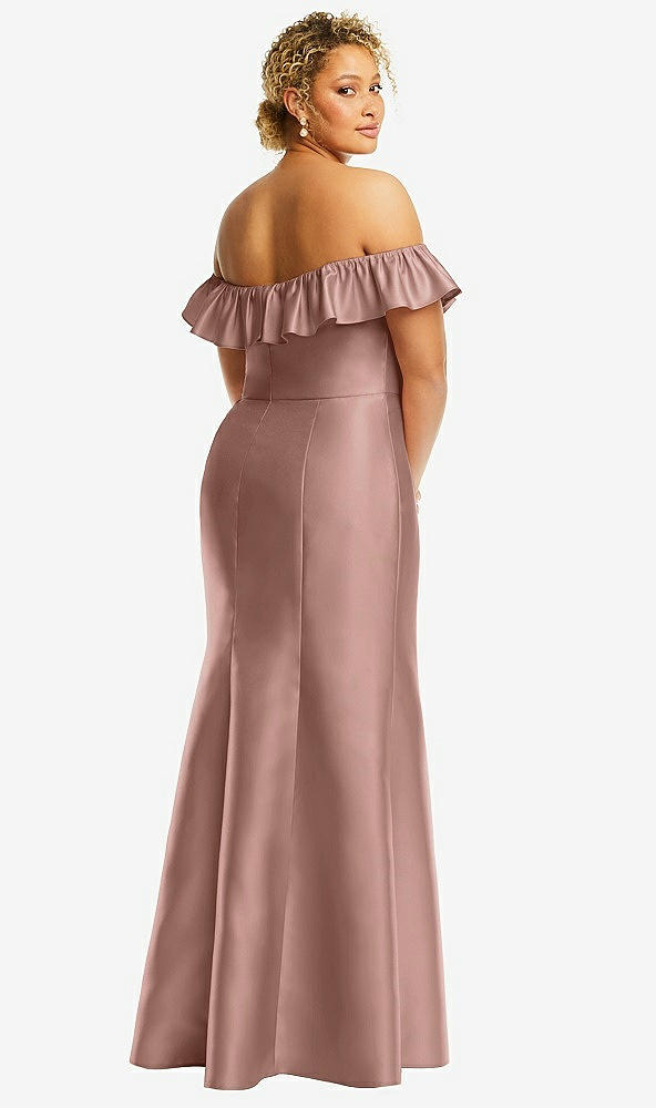 Back View - Neu Nude Off-the-Shoulder Ruffle Neck Satin Trumpet Gown
