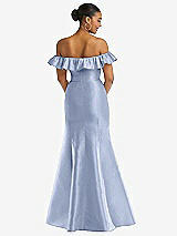 Alt View 5 Thumbnail - Sky Blue Off-the-Shoulder Ruffle Neck Satin Trumpet Gown