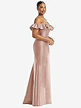 Alt View 4 Thumbnail - Toasted Sugar Off-the-Shoulder Ruffle Neck Satin Trumpet Gown