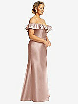 Side View Thumbnail - Toasted Sugar Off-the-Shoulder Ruffle Neck Satin Trumpet Gown