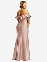 Rear View Thumbnail - Toasted Sugar Off-the-Shoulder Ruffle Neck Satin Trumpet Gown
