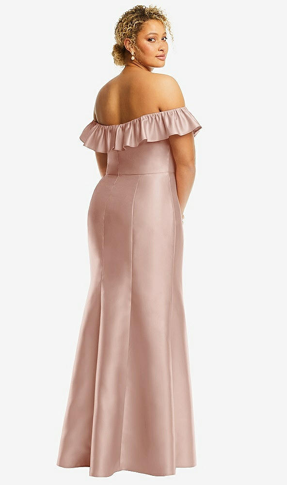 Back View - Toasted Sugar Off-the-Shoulder Ruffle Neck Satin Trumpet Gown