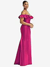 Alt View 4 Thumbnail - Think Pink Off-the-Shoulder Ruffle Neck Satin Trumpet Gown
