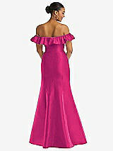 Alt View 5 Thumbnail - Think Pink Off-the-Shoulder Ruffle Neck Satin Trumpet Gown