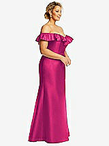 Side View Thumbnail - Think Pink Off-the-Shoulder Ruffle Neck Satin Trumpet Gown