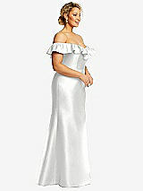 Side View Thumbnail - White Off-the-Shoulder Ruffle Neck Satin Trumpet Gown