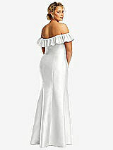 Rear View Thumbnail - White Off-the-Shoulder Ruffle Neck Satin Trumpet Gown