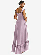 Rear View Thumbnail - Suede Rose Cap Sleeve Deep Ruffle Hem Satin High Low Dress with Pockets