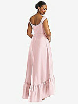 Rear View Thumbnail - Ballet Pink Cap Sleeve Deep Ruffle Hem Satin High Low Dress with Pockets