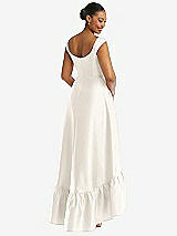 Rear View Thumbnail - Ivory Cap Sleeve Deep Ruffle Hem Satin High Low Dress with Pockets
