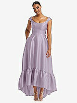 Front View Thumbnail - Lilac Haze Cap Sleeve Deep Ruffle Hem Satin High Low Dress with Pockets
