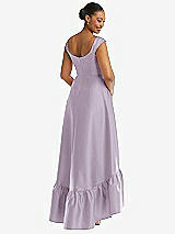 Rear View Thumbnail - Lilac Haze Cap Sleeve Deep Ruffle Hem Satin High Low Dress with Pockets