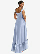 Rear View Thumbnail - Sky Blue Cap Sleeve Deep Ruffle Hem Satin High Low Dress with Pockets