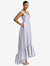 Side View Thumbnail - Silver Dove Cap Sleeve Deep Ruffle Hem Satin High Low Dress with Pockets