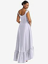 Rear View Thumbnail - Silver Dove Cap Sleeve Deep Ruffle Hem Satin High Low Dress with Pockets