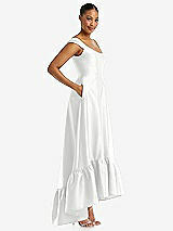 Side View Thumbnail - White Cap Sleeve Deep Ruffle Hem Satin High Low Dress with Pockets