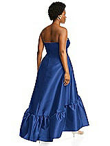 Alt View 3 Thumbnail - Classic Blue Strapless Deep Ruffle Hem Satin High Low Dress with Pockets