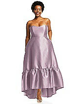 Alt View 1 Thumbnail - Suede Rose Strapless Deep Ruffle Hem Satin High Low Dress with Pockets