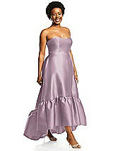 Alt View 2 Thumbnail - Suede Rose Strapless Deep Ruffle Hem Satin High Low Dress with Pockets