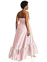 Alt View 3 Thumbnail - Ballet Pink Strapless Deep Ruffle Hem Satin High Low Dress with Pockets