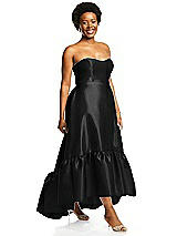Alt View 2 Thumbnail - Black Strapless Deep Ruffle Hem Satin High Low Dress with Pockets