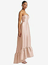 Side View Thumbnail - Cameo Strapless Deep Ruffle Hem Satin High Low Dress with Pockets