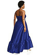 Alt View 3 Thumbnail - Cobalt Blue Strapless Deep Ruffle Hem Satin High Low Dress with Pockets