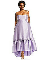 Alt View 1 Thumbnail - French Blue Strapless Deep Ruffle Hem Satin High Low Dress with Pockets