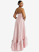 Rear View Thumbnail - French Blue Strapless Deep Ruffle Hem Satin High Low Dress with Pockets