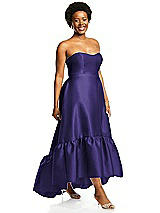 Alt View 2 Thumbnail - Grape Strapless Deep Ruffle Hem Satin High Low Dress with Pockets