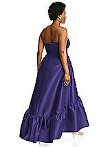 Alt View 3 Thumbnail - Grape Strapless Deep Ruffle Hem Satin High Low Dress with Pockets