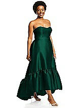 Alt View 2 Thumbnail - Hunter Green Strapless Deep Ruffle Hem Satin High Low Dress with Pockets
