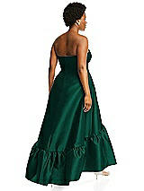 Alt View 3 Thumbnail - Hunter Green Strapless Deep Ruffle Hem Satin High Low Dress with Pockets