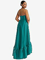 Rear View Thumbnail - Jade Strapless Deep Ruffle Hem Satin High Low Dress with Pockets