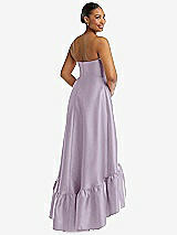 Rear View Thumbnail - Lilac Haze Strapless Deep Ruffle Hem Satin High Low Dress with Pockets