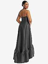 Rear View Thumbnail - Pewter Strapless Deep Ruffle Hem Satin High Low Dress with Pockets