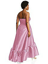 Alt View 3 Thumbnail - Powder Pink Strapless Deep Ruffle Hem Satin High Low Dress with Pockets
