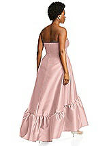 Alt View 3 Thumbnail - Rose - PANTONE Rose Quartz Strapless Deep Ruffle Hem Satin High Low Dress with Pockets