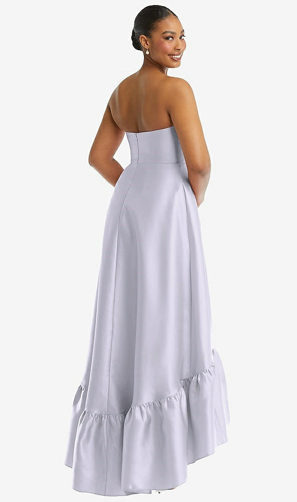 Back View - Silver Dove Strapless Deep Ruffle Hem Satin High Low Dress with Pockets