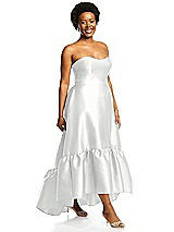 Alt View 2 Thumbnail - White Strapless Deep Ruffle Hem Satin High Low Dress with Pockets