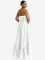 Rear View Thumbnail - White Strapless Deep Ruffle Hem Satin High Low Dress with Pockets