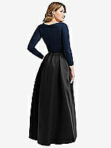 Rear View Thumbnail - Black & Midnight Navy Long Sleeve Wrap Dress with High Low Full Skirt and Pockets