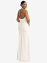 Rear View Thumbnail - Ivory Plunge Neck Halter Backless Trumpet Gown with Front Slit