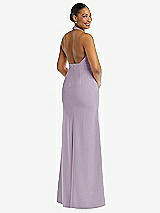 Rear View Thumbnail - Lilac Haze Plunge Neck Halter Backless Trumpet Gown with Front Slit
