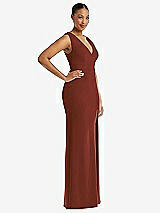 Side View Thumbnail - Auburn Moon Deep V-Neck Closed Back Crepe Trumpet Gown with Front Slit